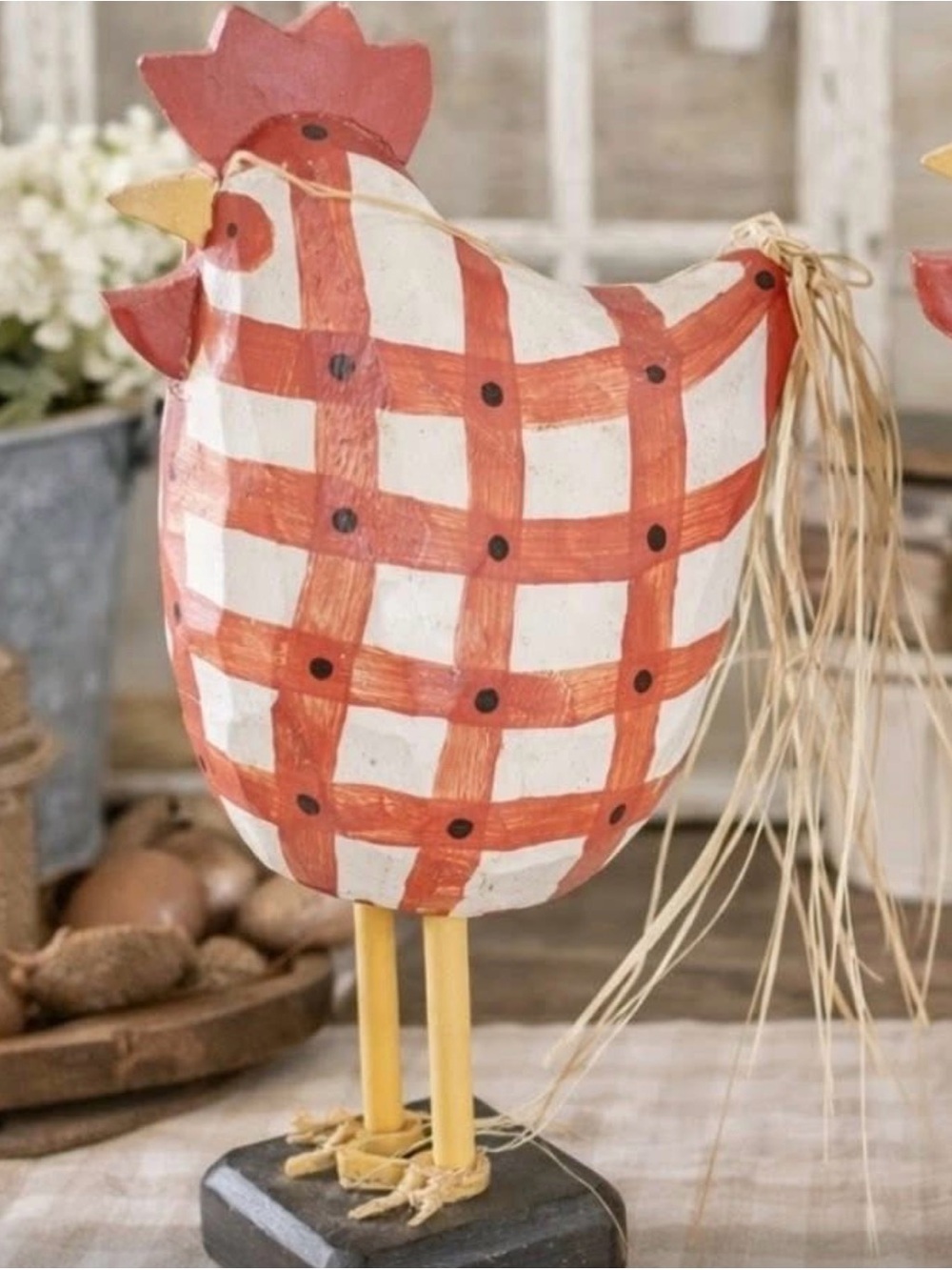 Primitive Farmhouse Red Plaid Chicken Home Decor New Item Final Sale